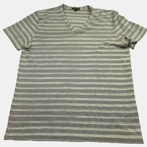Theory Gaskell Womens‎ L Shirt Pinnate Stripe Light Gray Heather V-Neck